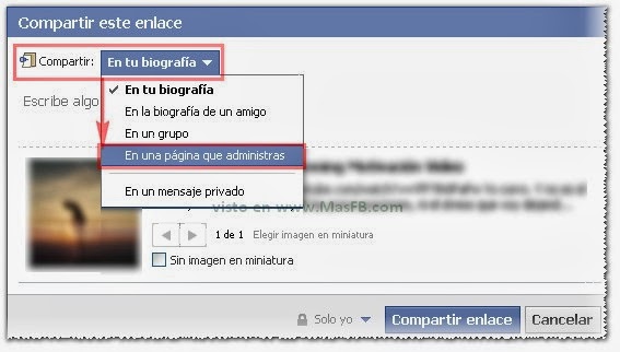 Compartir publicación en Página