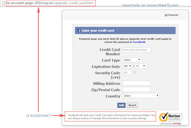 Fraude contra tarjeta de crédito a través de Facebook - MasFB