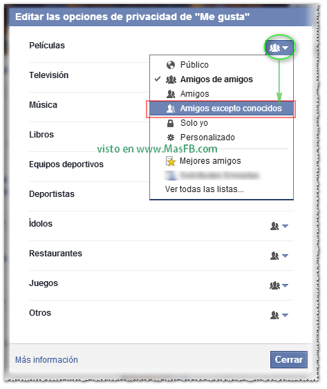 Los conocidos no verán los likes de películas MasFB