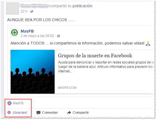 Reacción Gracias en Facebook - MasFB