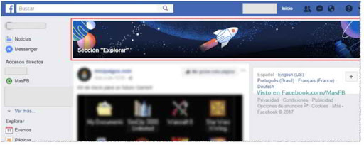 Sección Explorar en Facebook - MasFB