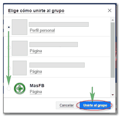 Elegir cómo unirte al grupo en Facebook