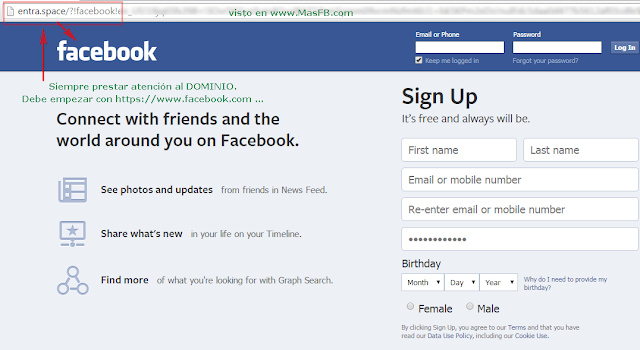 Pagina falsa simula ser Facebook para robar cuentas - MasFB