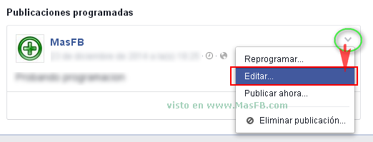 Modificar publicacion programada en Facebook - MasFB