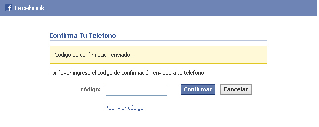 Codigo de confirmacion de Facebook - MasFB