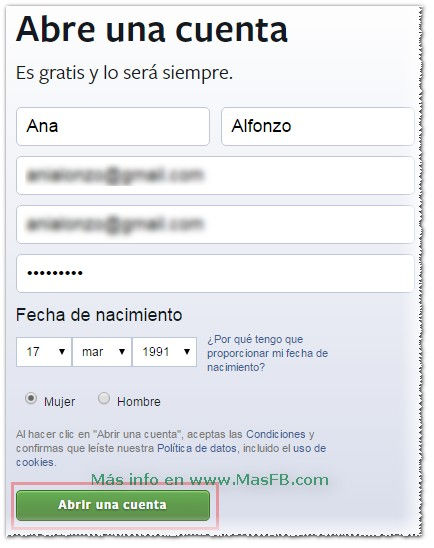 Abre una cuenta gratis en Facebook - MasFB