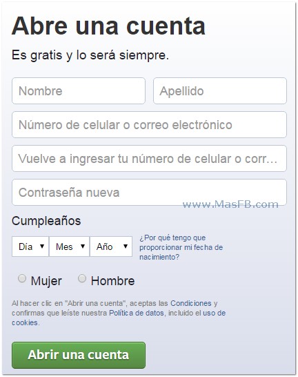 Abrir cuenta Facebook - MasFB