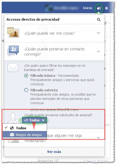 Configuración Solicitudes de Facebook