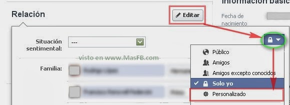 Privacidad en la relación sentimental de Facebook