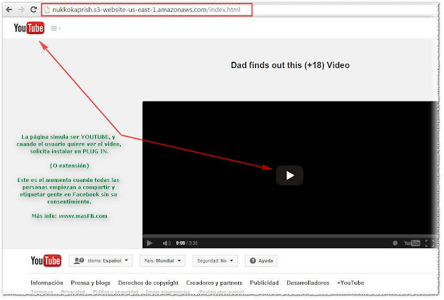 Pagina que simula ser Youtube para expandir virus - MasFB