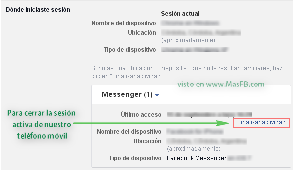 Finalizar actividad Facebook - MasFB