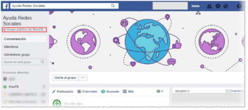 Página que participa de grupos en Facebook - MasFB