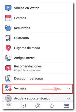 Ver más funciones en Menú de Facebook - MasFB