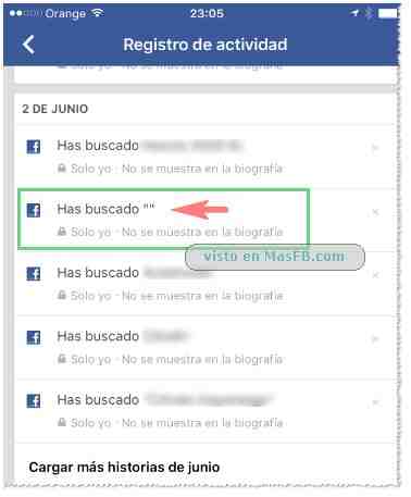 Registro actividades Facebook: Has buscado ””
