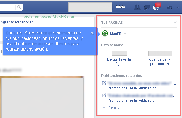 Ver tus páginas en el inicio de Facebook - MasFB