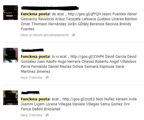 SPAM: "Funciona posta! lo vi aca!" en Facebook